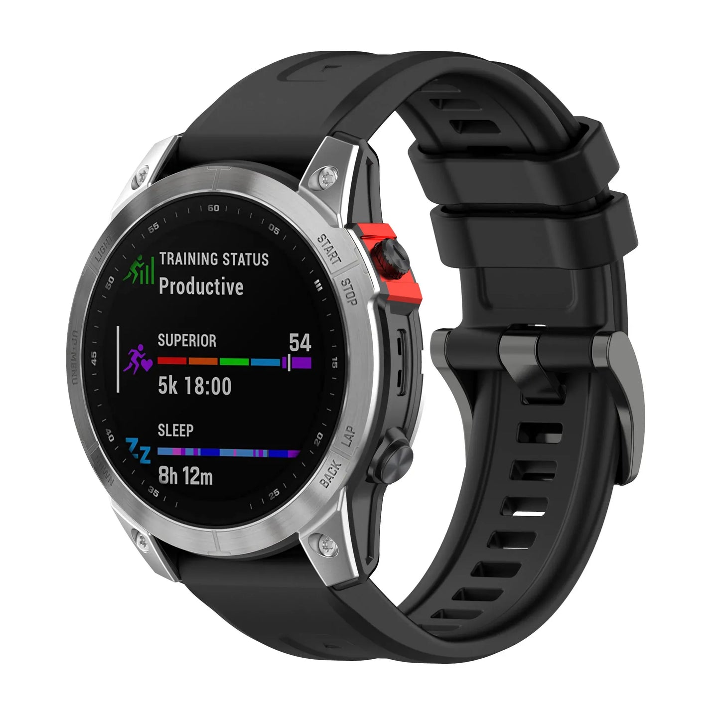 Bracelet de montre en silicone – 20mm / 22mm / 26mm – Compatible Garmin et COROS - Noir