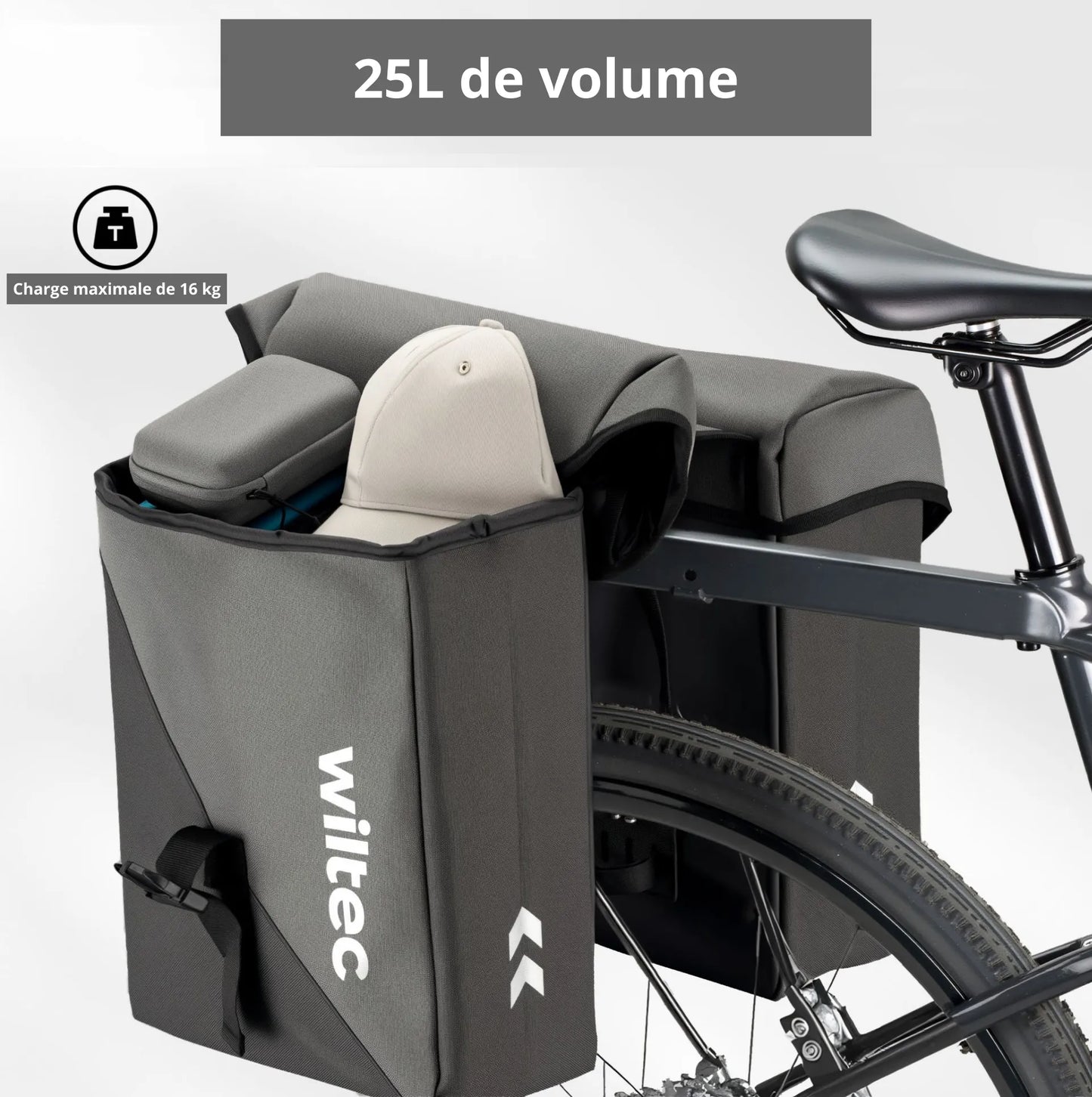 Wiltec Sacoche double étanche pour porte-bagages – capacité de 35 L