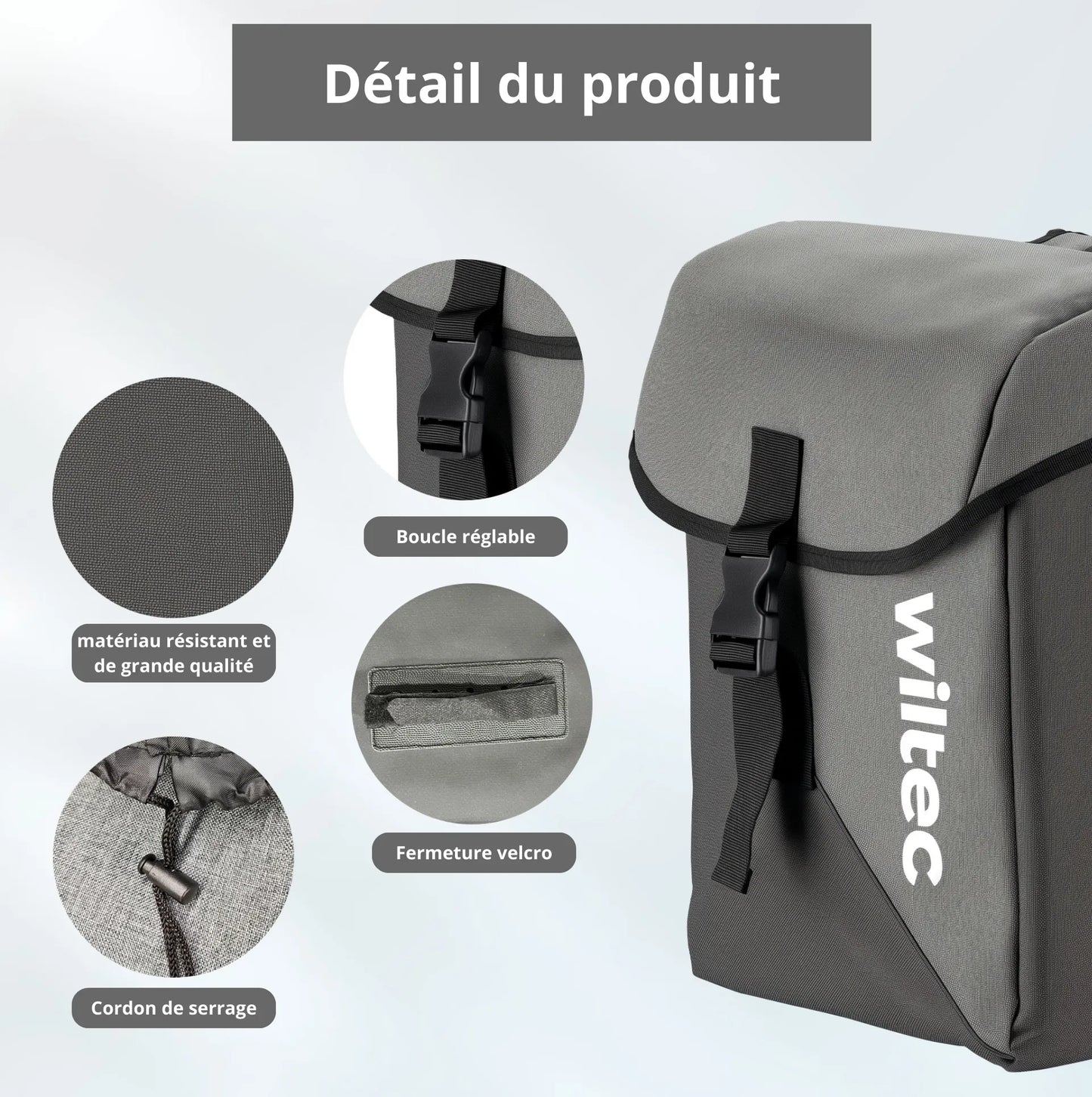 Wiltec Sacoche double étanche pour porte-bagages – capacité de 35 L