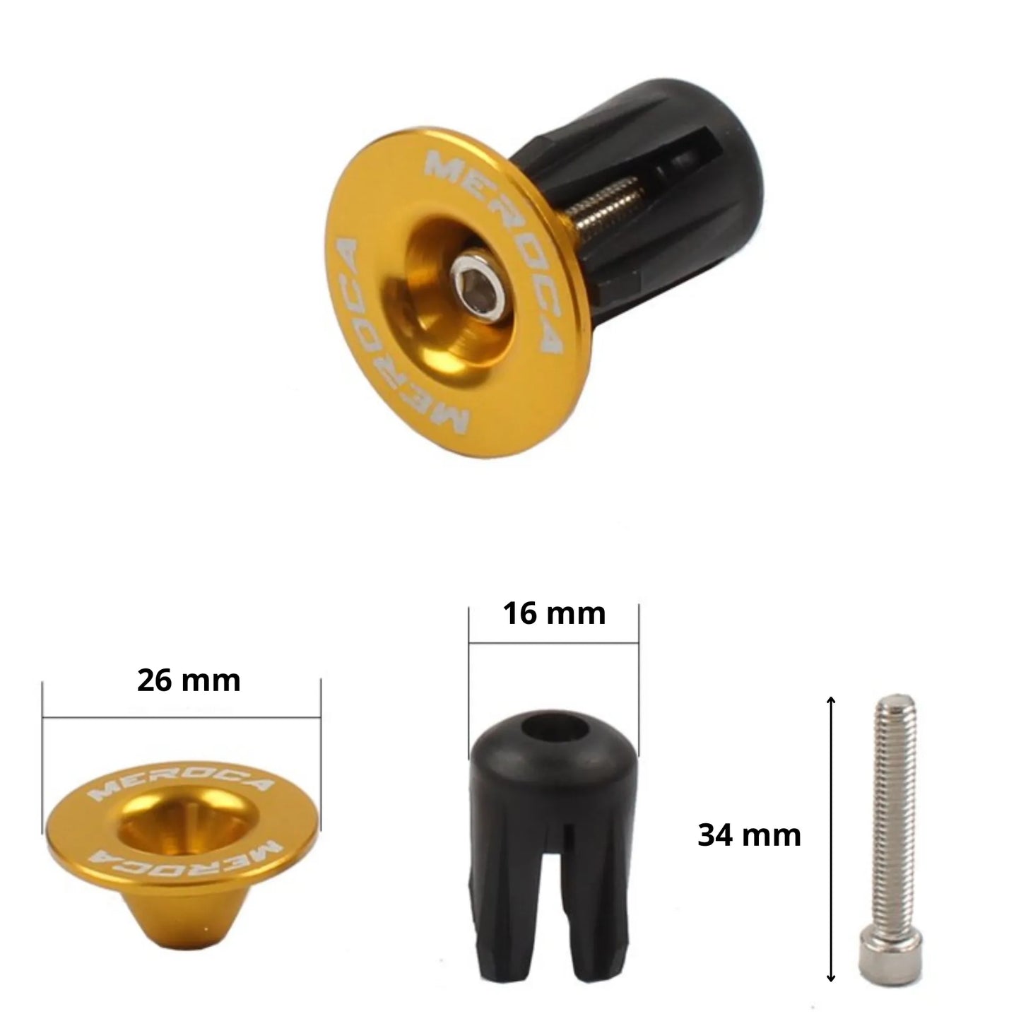 Bouchons de cintre vélo - Alliage AL6061 - 22 à 24 mm - Vis M4 - Doré- 19 g/paire