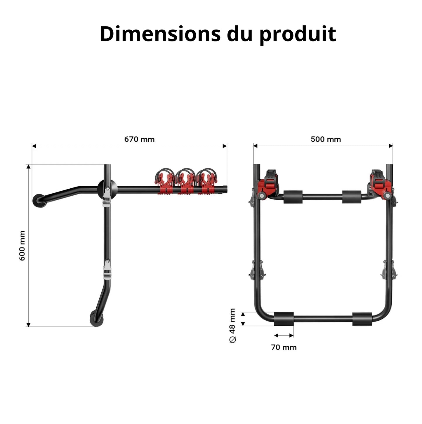 Wiltec Porte vélos pour hayon/bicorps – capacité 3 vélos, 45 kg – en Acier Q195, ABS, mousse – pour Capot arrière - avec Sangles