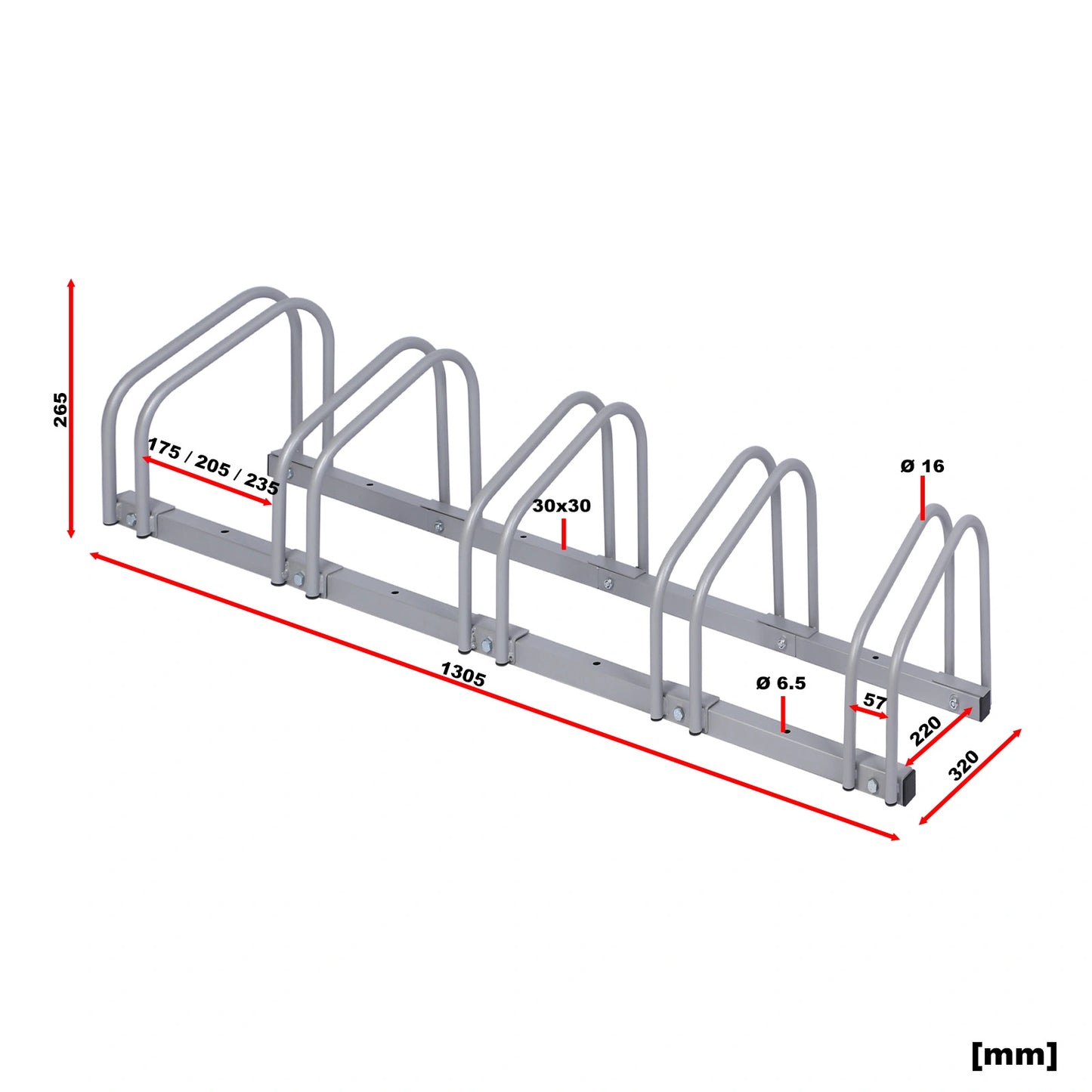 Wiltec Râtelier pour 5 vélos - Extensible, Montage au sol, Support vélos en acier galvanisé A3, Pied béquille de stationnement