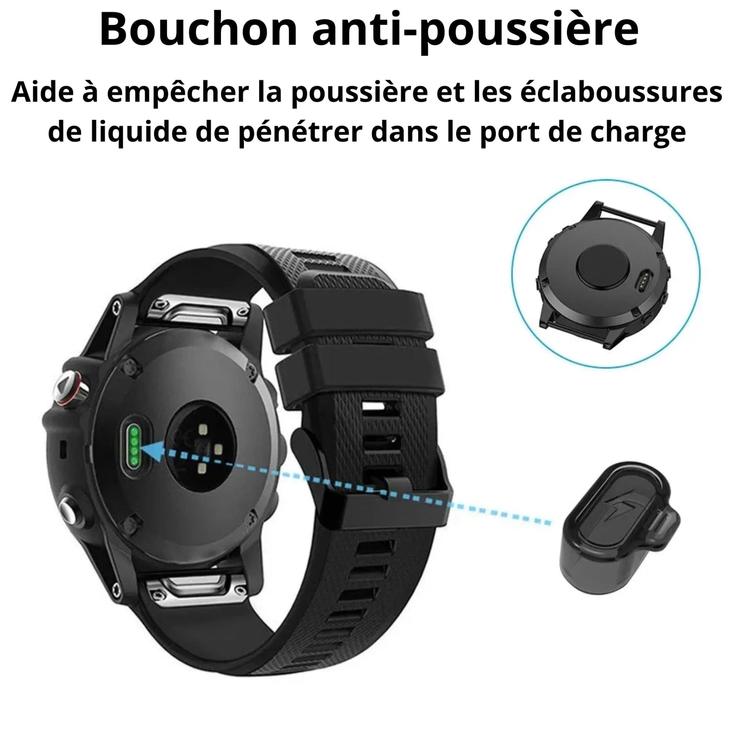 Capuchon anti-poussière pour port de charge Garmin – TPU transparent – Compatible Forerunner, Fenix, Venu, Instinct