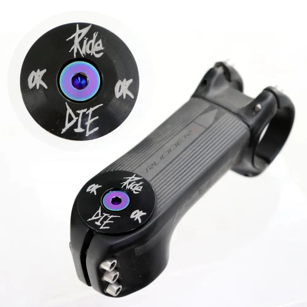 Capuchon de direction "Ride or Die" – Aluminium CNC – Vis titane M6×30 mm – Multicolore – 28,6 mm – 1-1/8"
