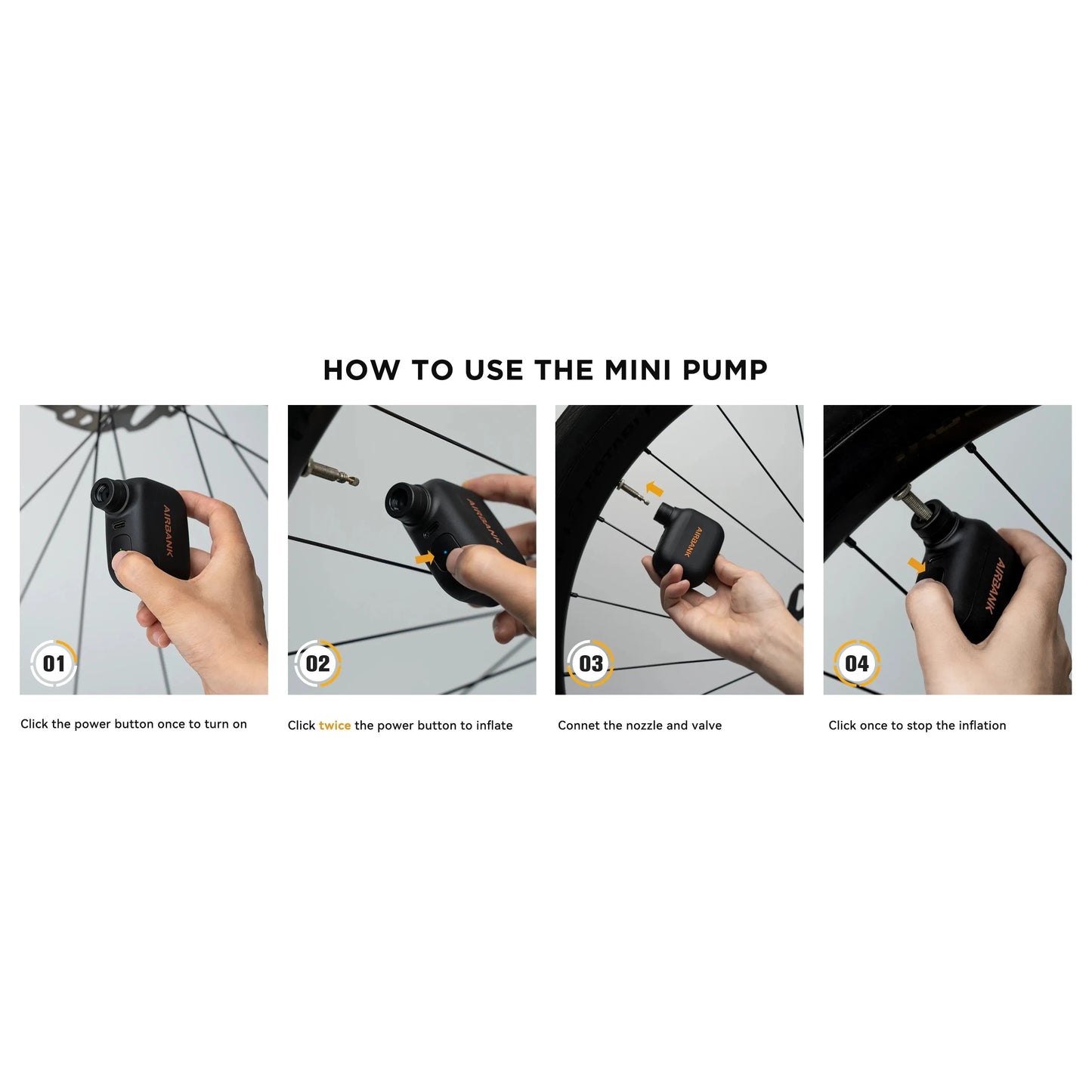 Mini Compresseur à Vélo Portable Rechargeable - 100 PSI, Type-C, Compatible Schrader et Presta Bikeflow