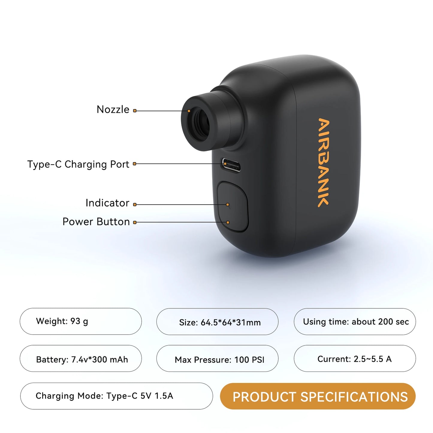 Mini Pompe à Vélo Portable Rechargeable - 100 PSI, Type-C, Compatible Schrader et Presta Bikeflow