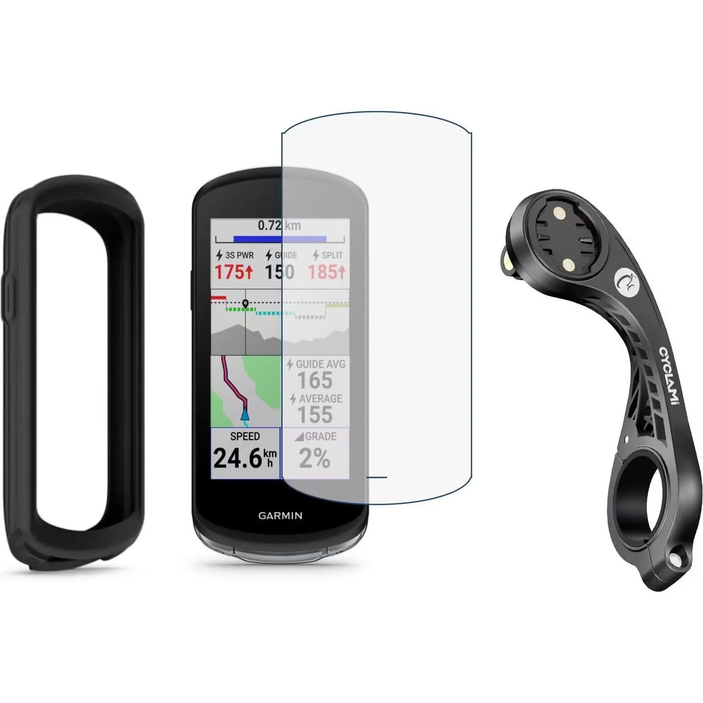 Pack de protection 3-en-1 pour compteur GPS vélo – Housse, verre trempé et support déporté XL