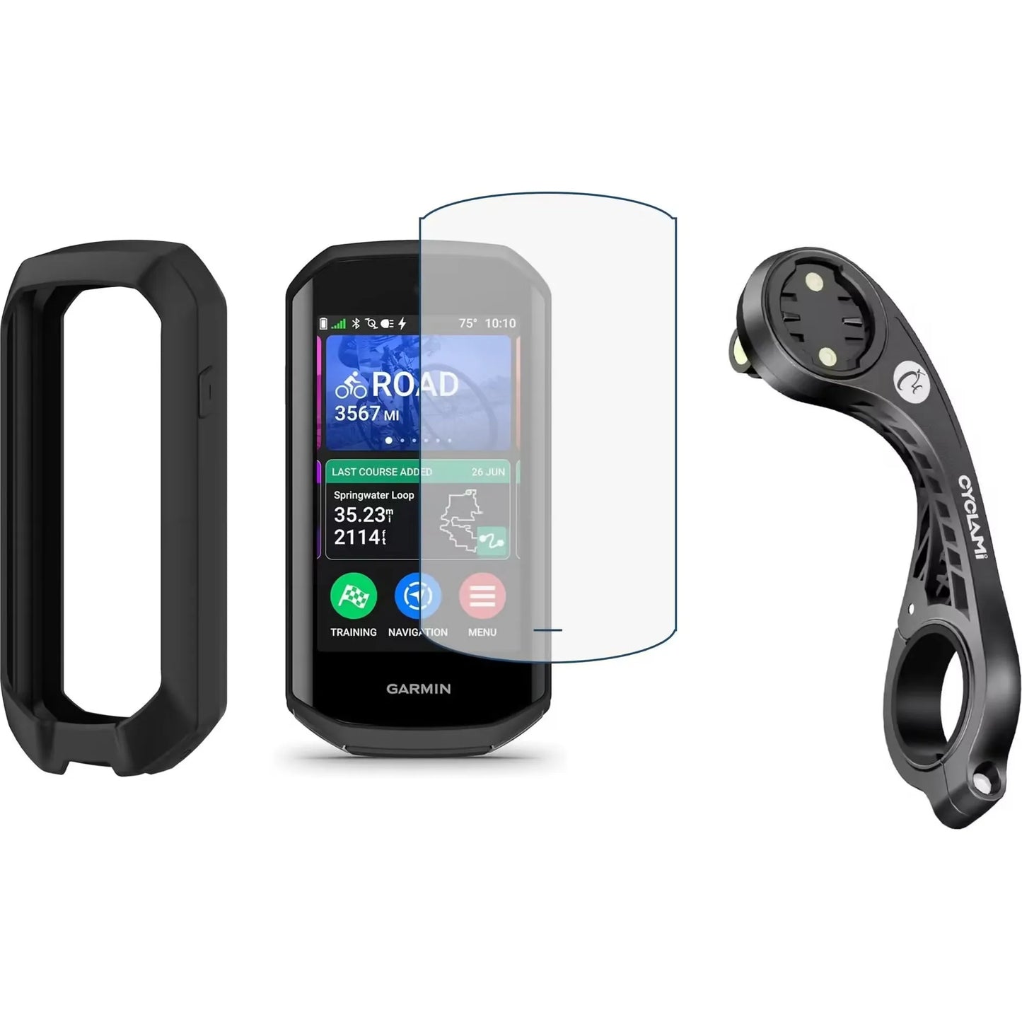 Pack de protection 3-en-1 pour compteur GPS vélo – Housse, verre trempé et support déporté XL