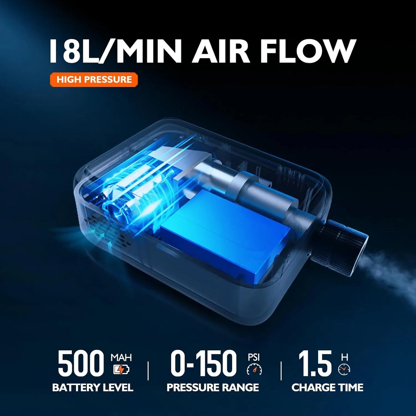 Pompe électrique portable CYCLAMI HW-125 – 150 PSI – Rechargeable USB-C – Valve Presta/Schrader