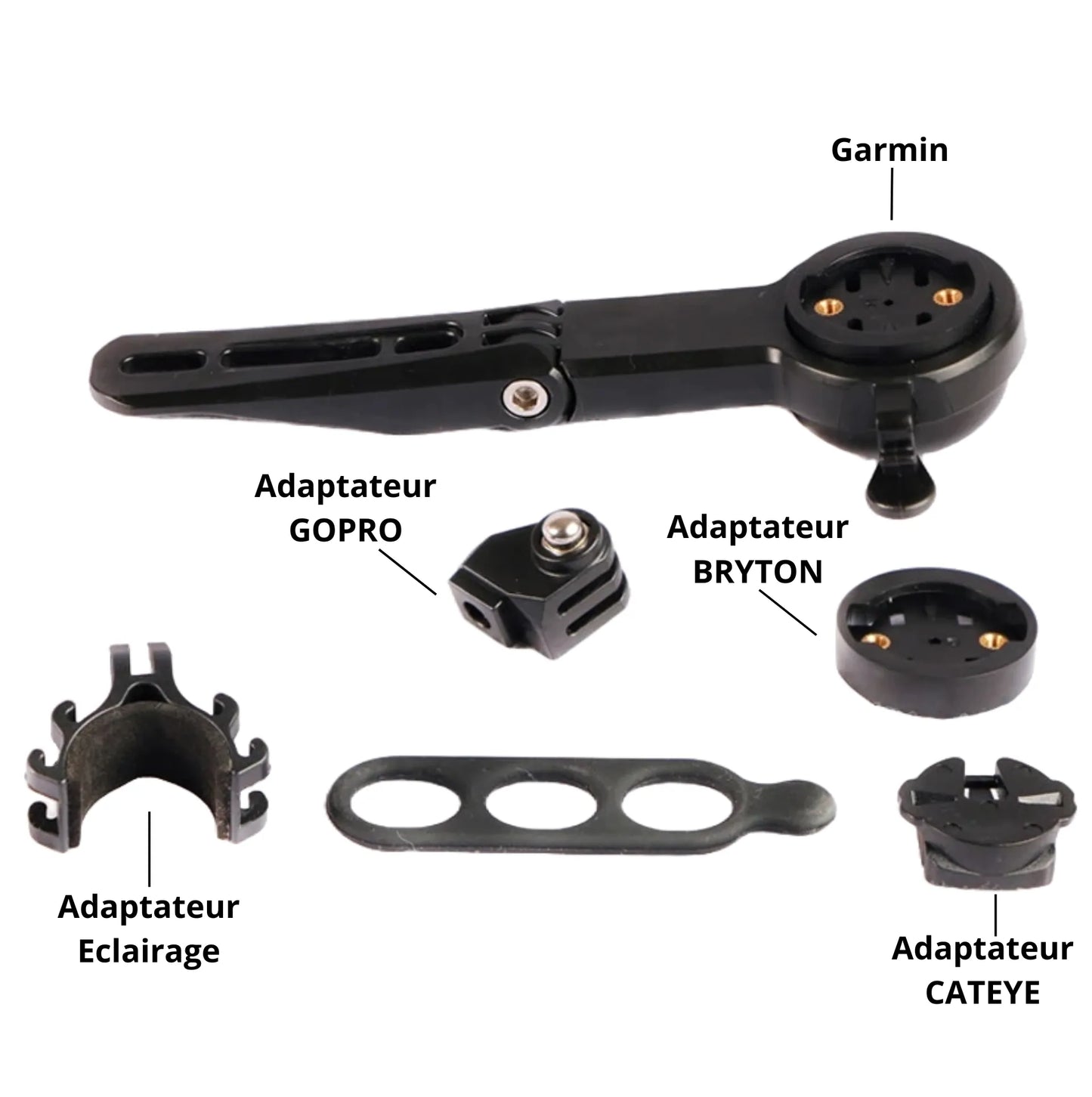 Support vélo 4-en-1 compatible Garmin, Cateye, Bryton – Compteur, sonnette, éclairage, GoPro