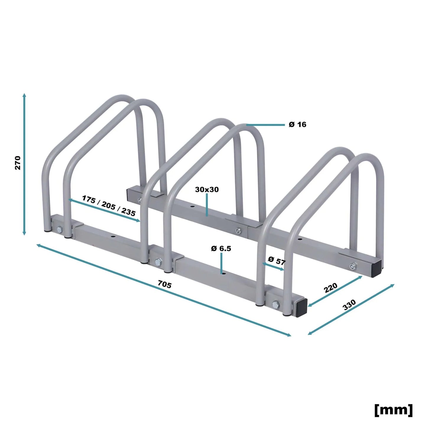Râtelier pour 3 vélos - Extensible, Montage au sol, Support bicyclette en acier galvanisé A3 Bike flow