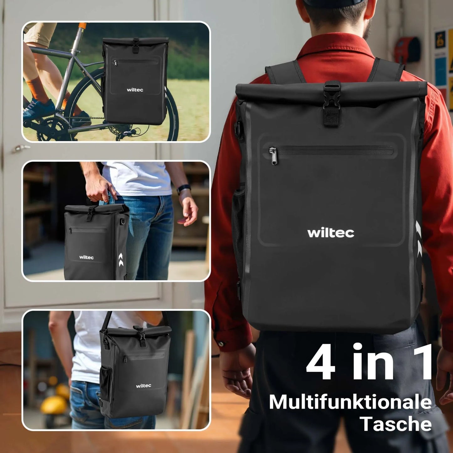 Sac à dos sacoche 2-en-1 Wiltec – Étanche, pratique et modulable pour vos trajets à vélo