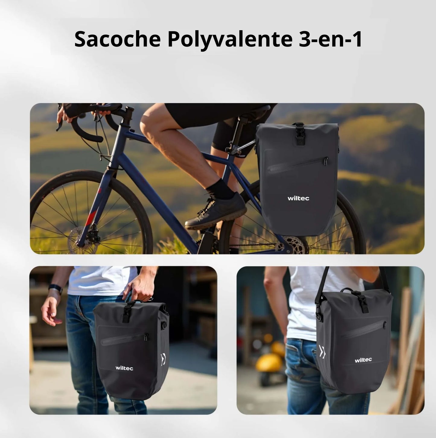 Sacoche vélo pour porte-bagage 28 L Wiltec – Étanche, spacieuse et prête à affronter tous vos trajets