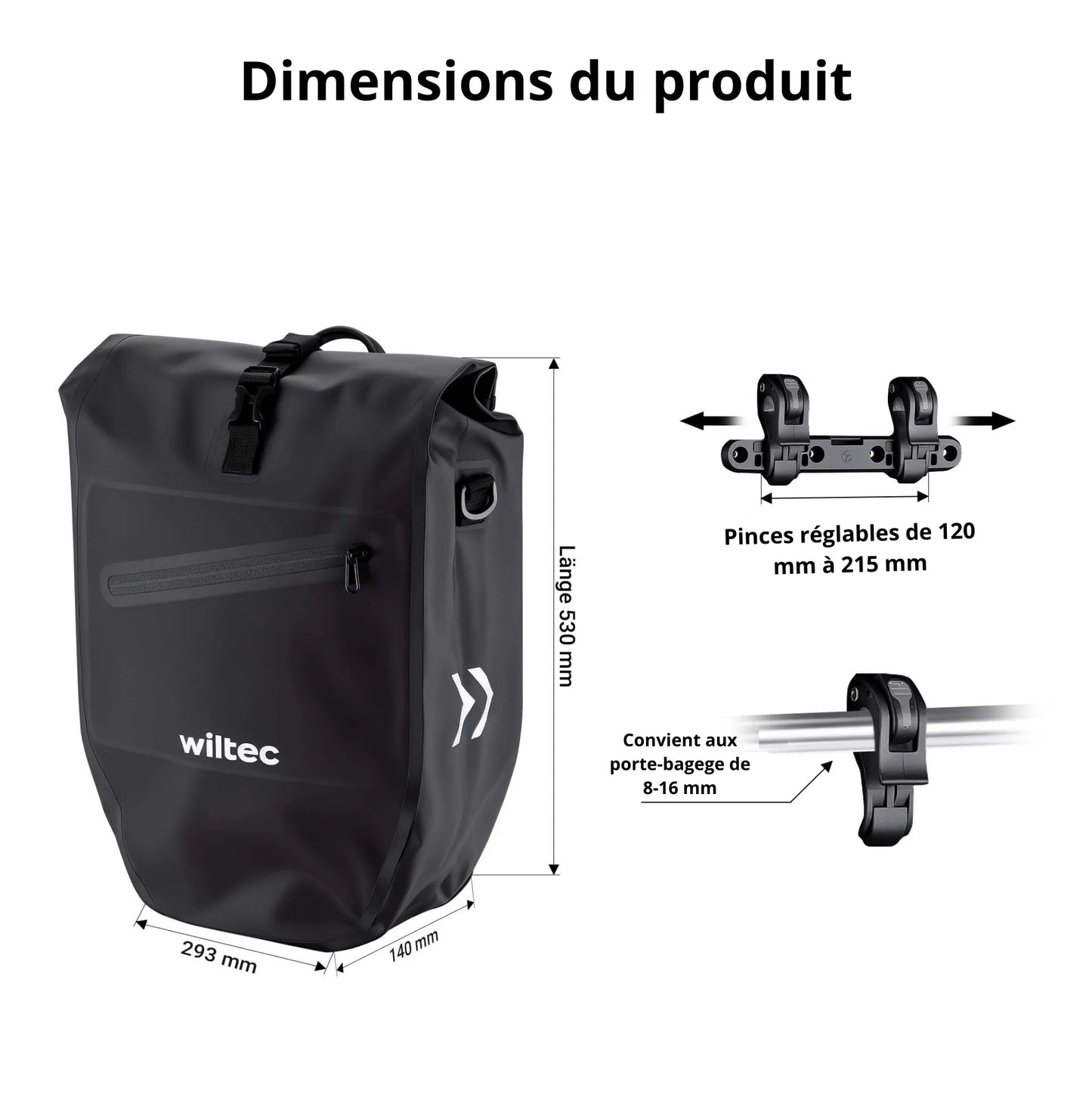 Sacoche vélo pour porte-bagage 28 L Wiltec – Étanche, spacieuse et prête à affronter tous vos trajets