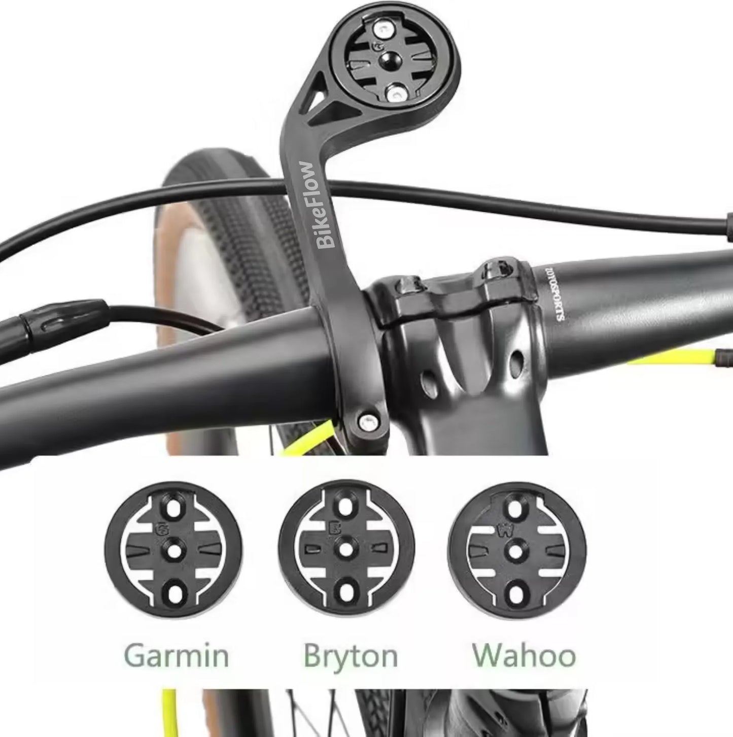 Support déporté XL bras allongé optimisé BikeFlow pour Garmin 1030/1040/1050 - Wahoo - Bryton + fixation éclairage ou gopro