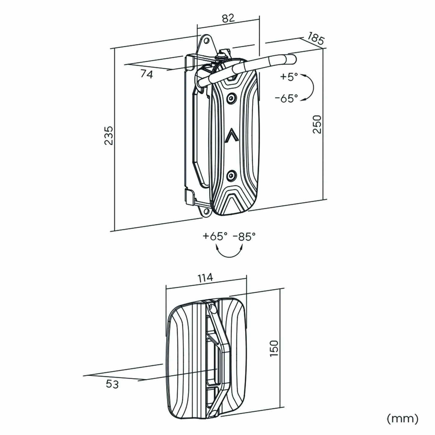 schéma Support mural pliable pour 1 vélo – Rangement compact, robuste et sécurisé