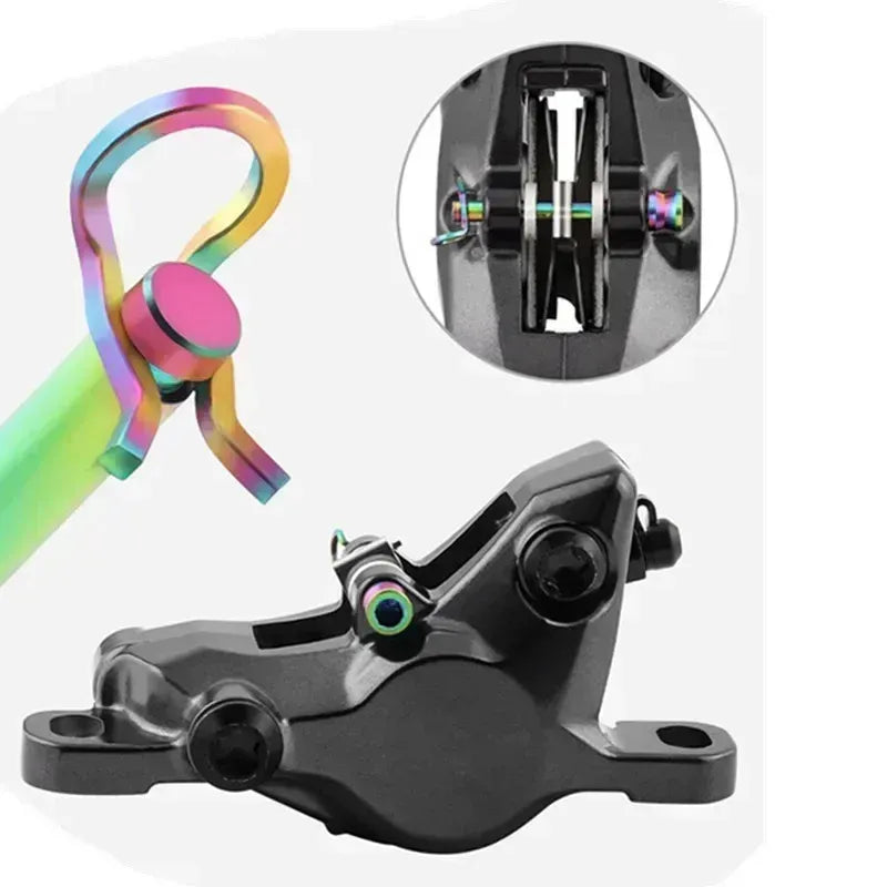 Vis étrier de frein à disque – Titane M4×26 mm – Multicolore – 2 pièces + clips – Route & VTT