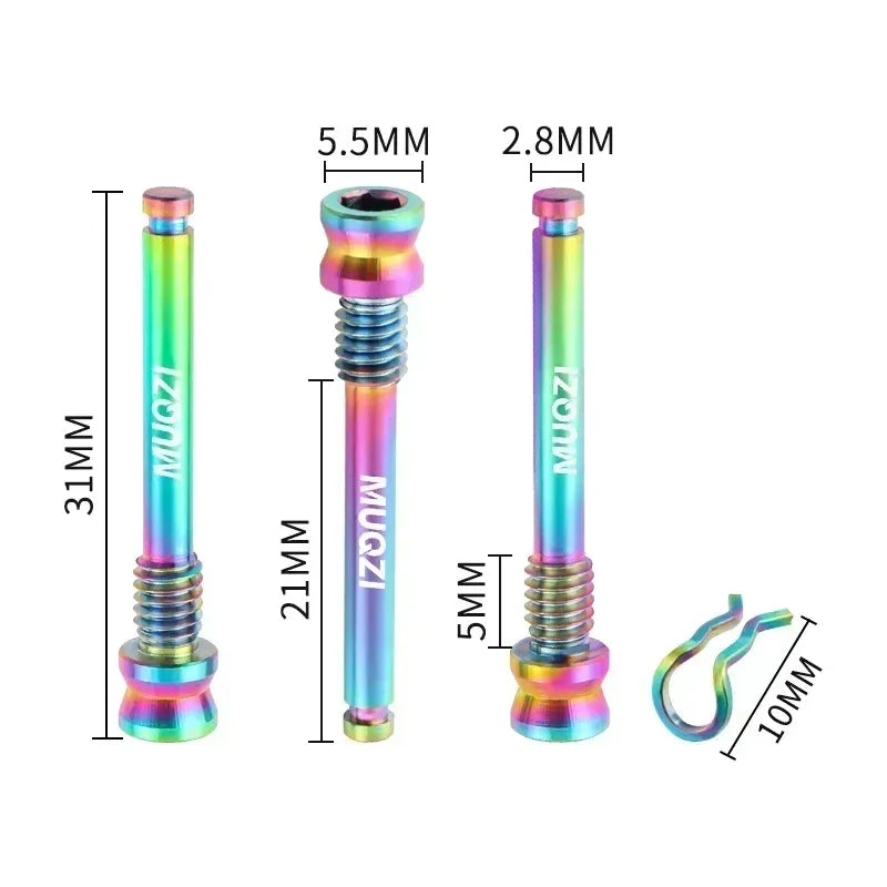 Vis étrier de frein à disque – Titane M4×26 mm – Multicolore – 2 pièces + clips – Route & VTT