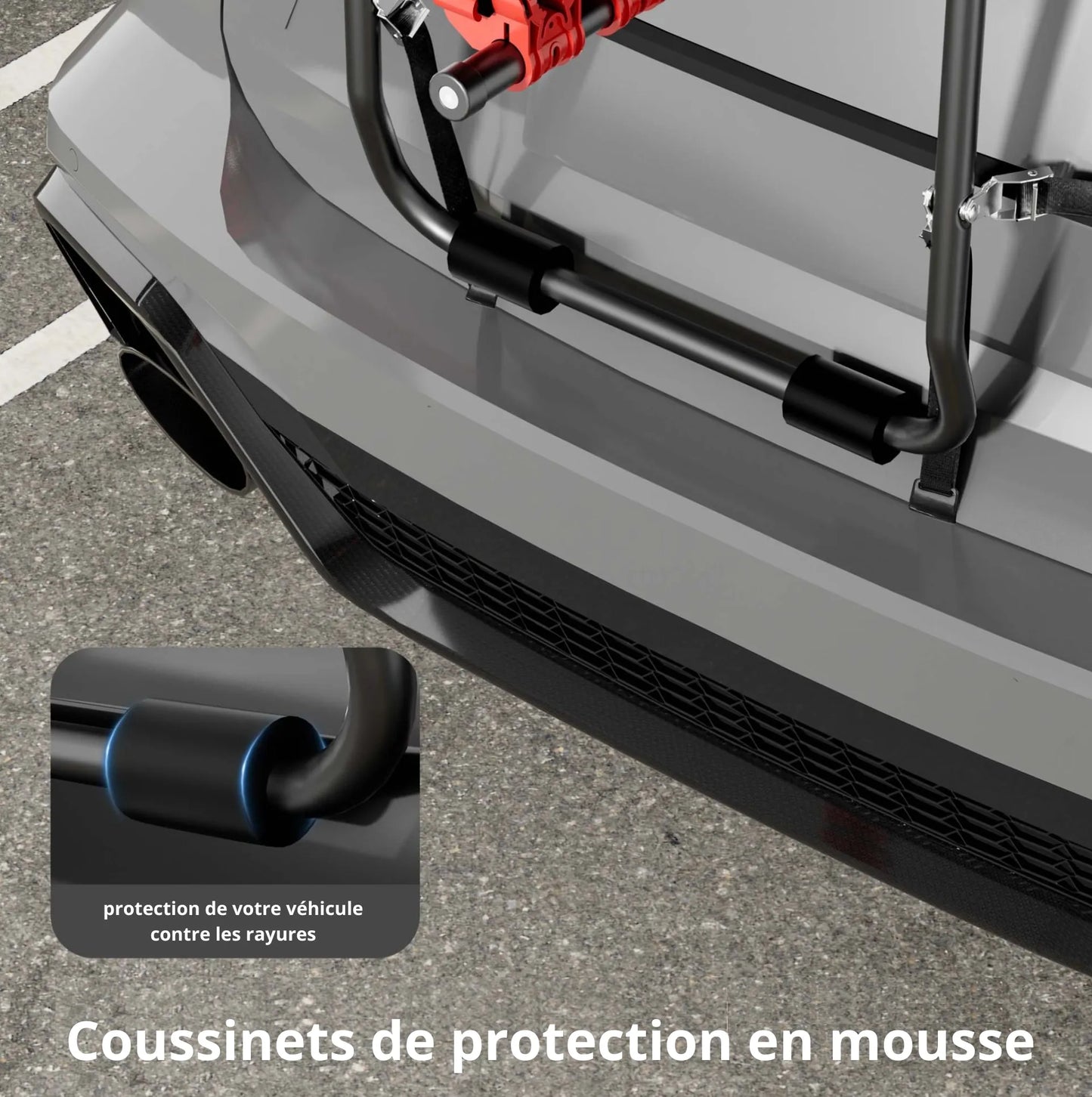 Wiltec Porte vélos pour hayon/bicorps – capacité 3 vélos, 45 kg – en Acier Q195, ABS, mousse – pour Capot arrière - avec Sangles
