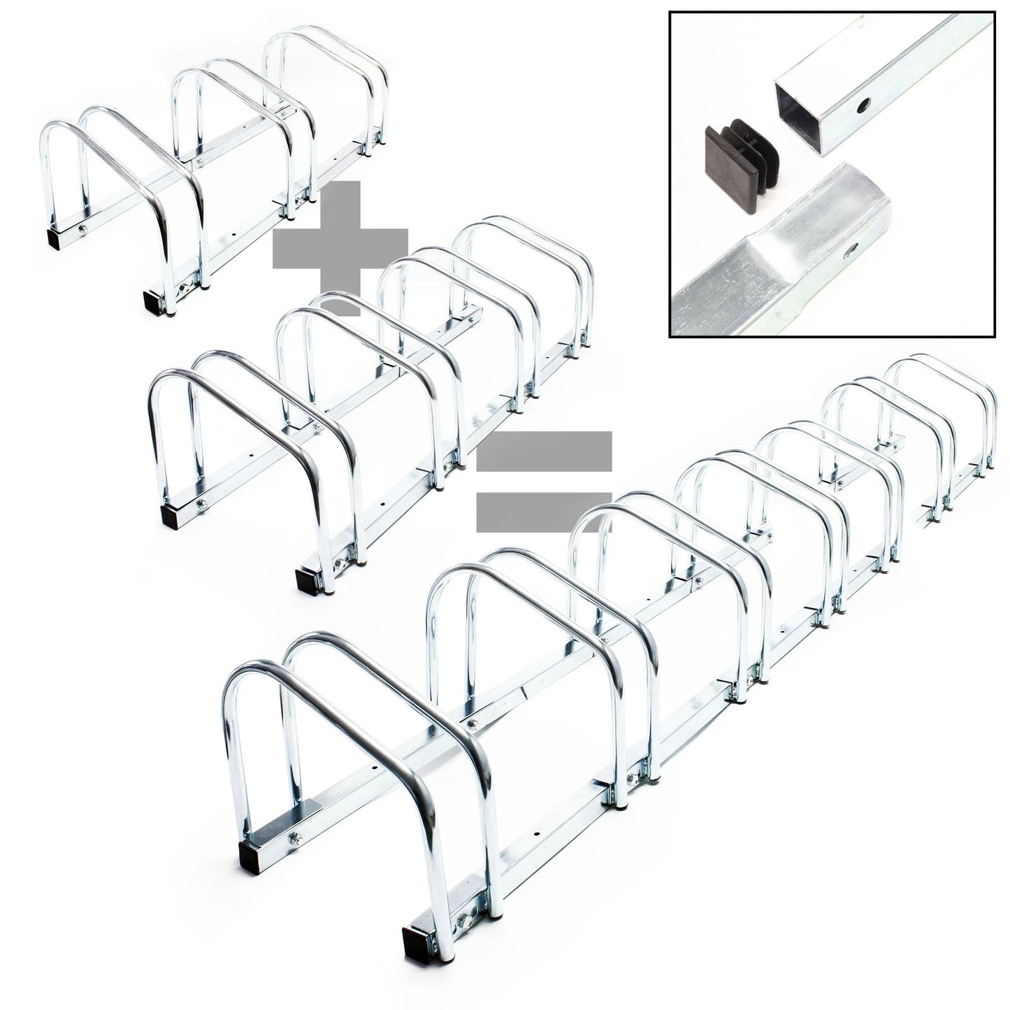 Wiltec Râtelier pour 5 vélos - Extensible, Montage au sol, Support vélos en acier galvanisé A3, Pied béquille de stationnement