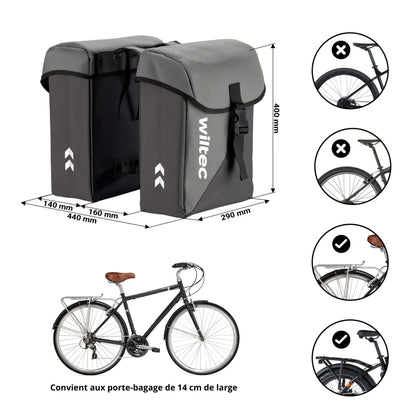 Wiltec Sacoche double étanche pour porte-bagages – capacité de 35 L