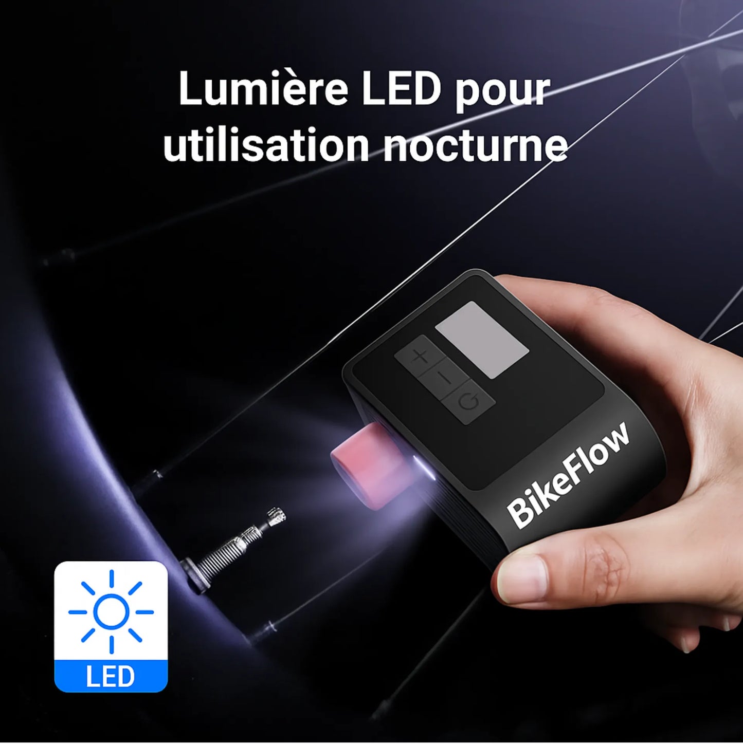 Mini Pompe à Vélo Mini compresseur avec indicateur de pression - BikeFlow- Électrique Portable Rechargeable – 120 PSI, Type-C, Écran LCD, Compatible Presta & Schrader