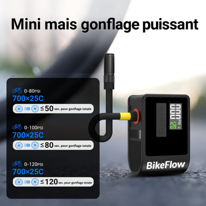 Mini Pompe à Vélo Mini compresseur avec indicateur de pression - BikeFlow- Électrique Portable Rechargeable – 120 PSI, Type-C, Écran LCD, Compatible Presta & Schrader