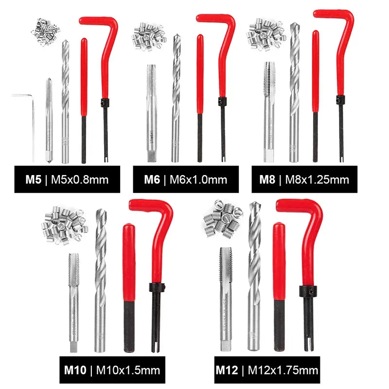 Coffret complet de réparation de filetage – 131 pièces (M5 / M6 / M8 / M10 / M12)