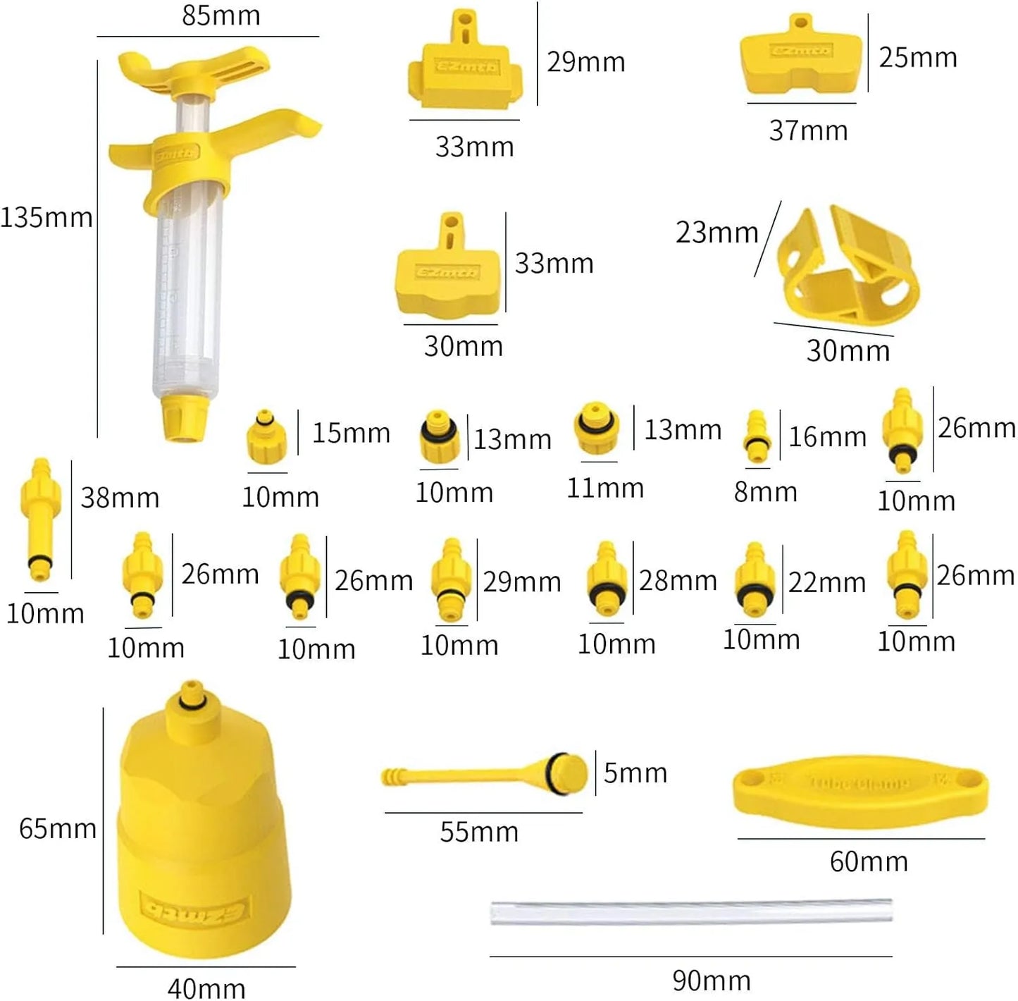 Kit universel de purge de freins vélo – Compatible Shimano/SRAM/Magura/Tektro (bouteille + entonnoir + adaptateurs)