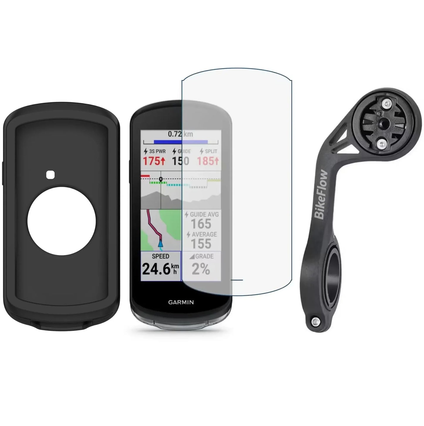 Pack de protection 3-en-1 pour compteur Garmin 1040 – Housse, verre trempé et support déporté XL