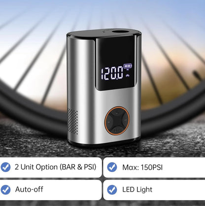 Mini compresseur électrique /Pompe électrique vélo 150 PSI - 6000 mAh - écran LCD