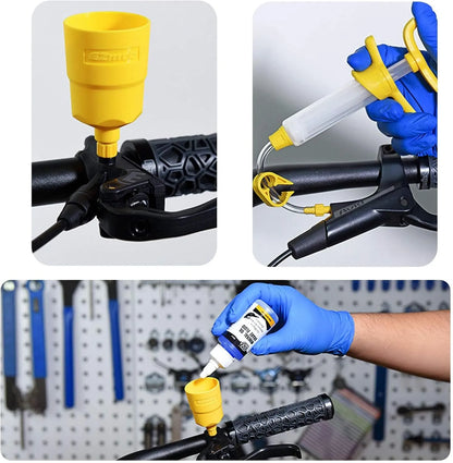Kit universel de purge de freins vélo – Compatible Shimano/SRAM/Magura/Tektro (bouteille + entonnoir + adaptateurs)