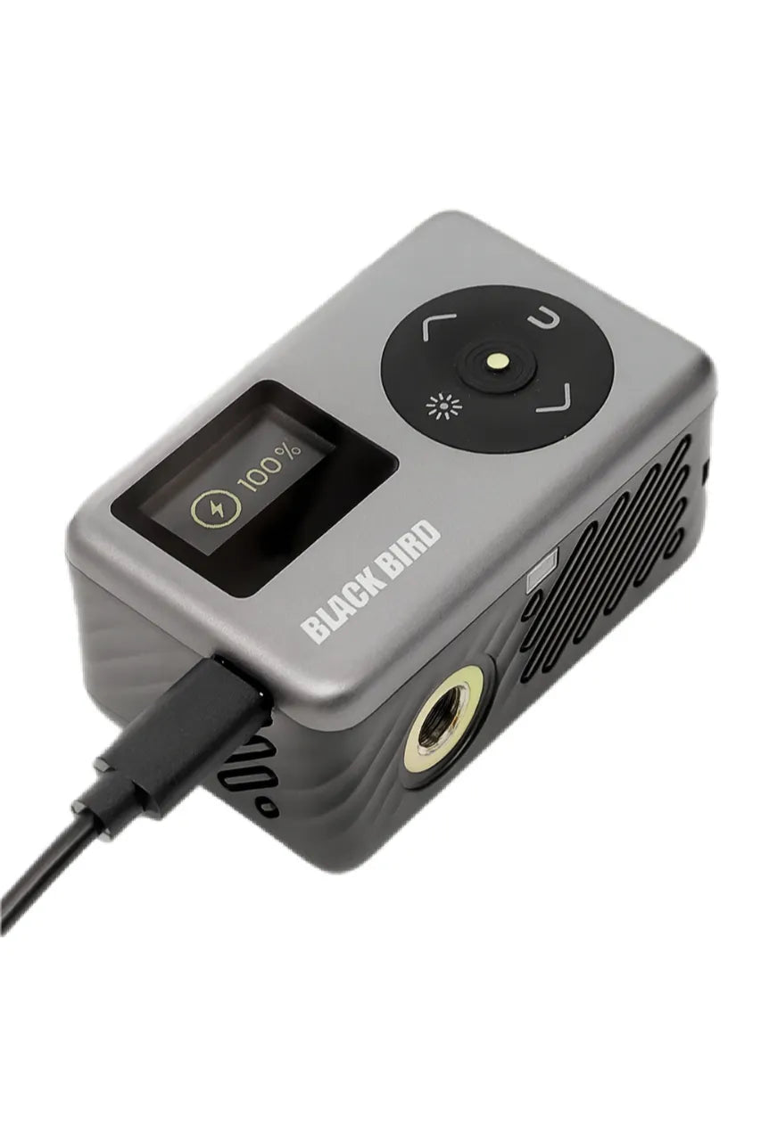 Pompe électrique/Mini compresseur vélo Black Bird 120 PSI Presta/Schrader - Affichage digital - Indicateur Bars/PSI - 126g