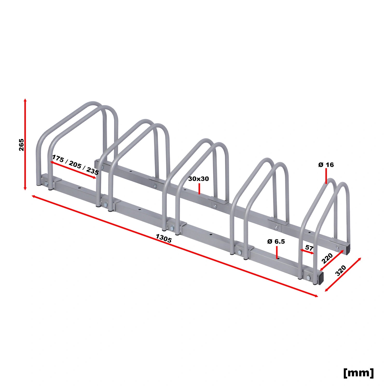 Wiltec Râtelier pour 5 vélos - Extensible, Montage au sol, Support vélos en acier galvanisé A3, Pied béquille de stationnement