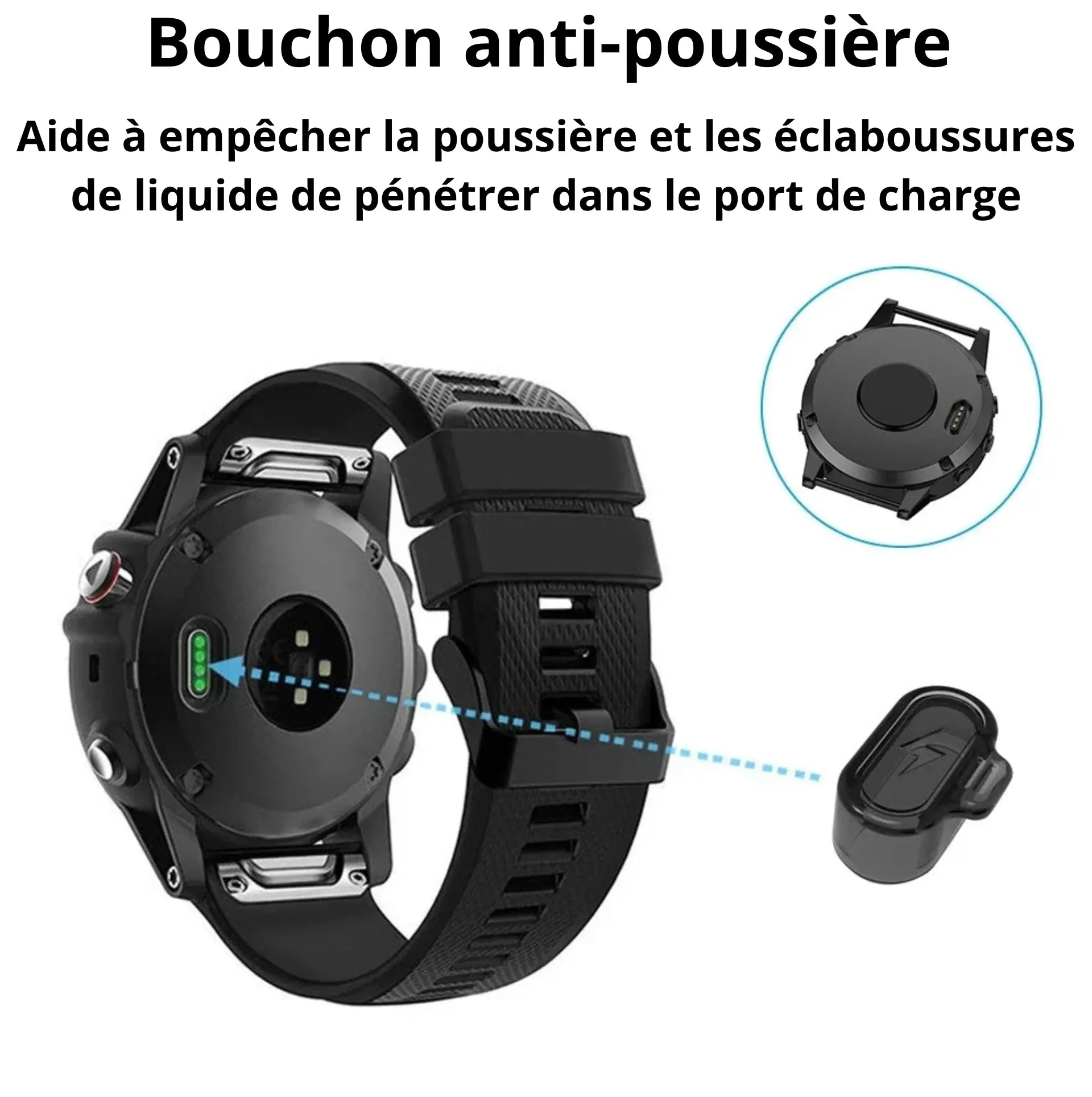 Capuchon anti-poussière pour port de charge Garmin – TPU transparent – Compatible Forerunner, Fenix, Venu, Instinct