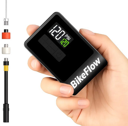 Mini Pompe à Vélo Mini compresseur avec indicateur de pression - BikeFlow- Électrique Portable Rechargeable – 120 PSI, Type-C, Écran LCD, Compatible Presta & Schrader