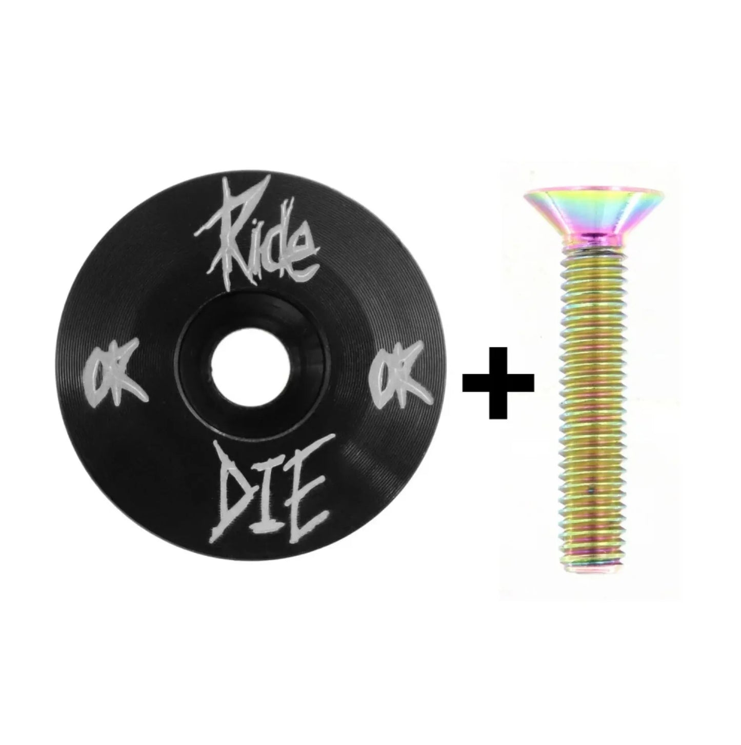 Capuchon de direction "Ride or Die" – Aluminium CNC – Vis titane M6×30 mm – Multicolore – 28,6 mm – 1-1/8"