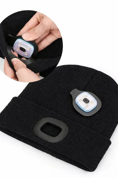 Bonnet unisexe avec lumière LED intégrée amovible - Rechargeable USB (hiver et activités nocturnes)