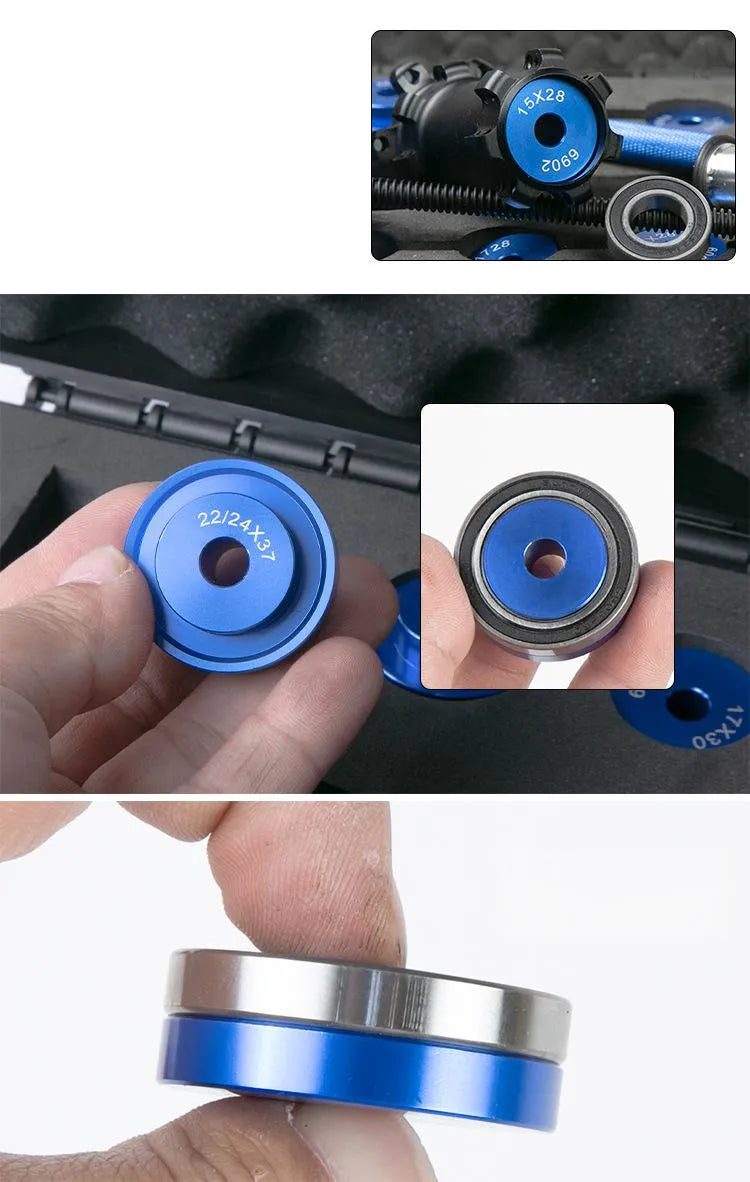 Kit Professionnel d’Installation et d’Extraction de Roulements pour Vélo avec boîte - Compatible Moyeu de Roue