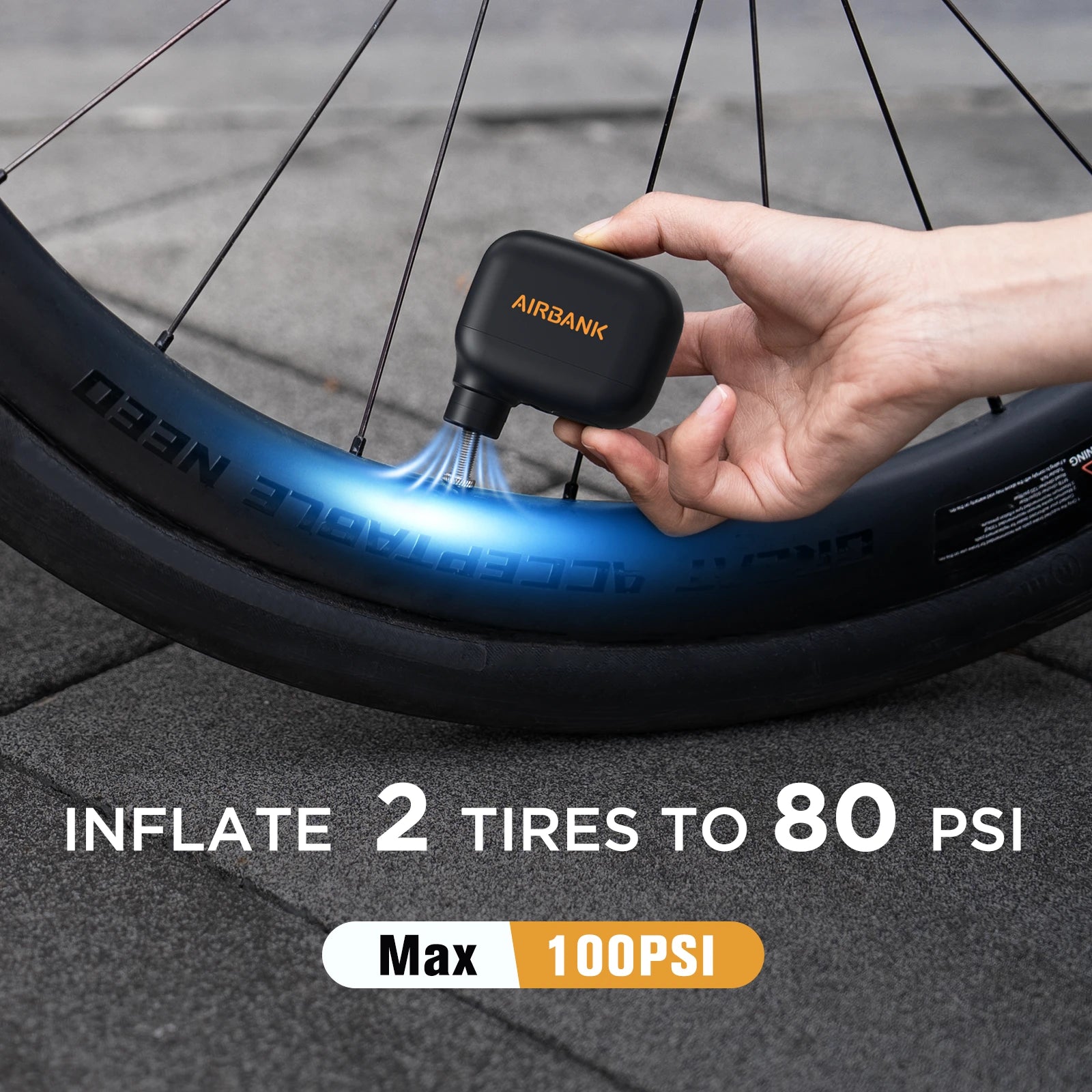 Mini Pompe à Vélo Portable Rechargeable - 100 PSI, Type-C, Compatible Schrader et Presta Bikeflow