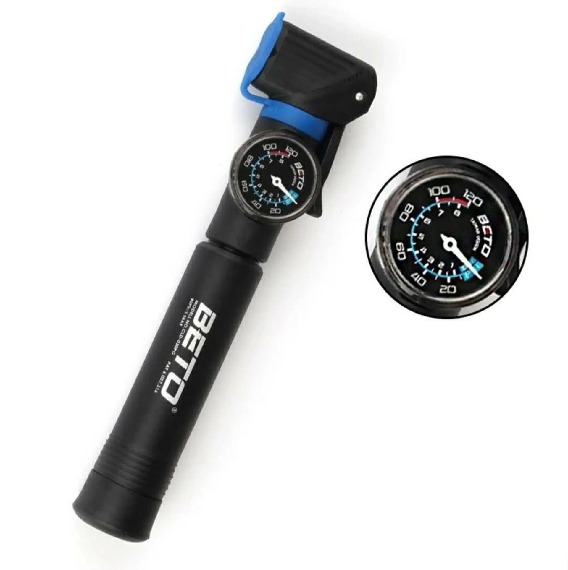 Mini pompe à vélo BETO CRH-030PG – Manomètre intégré – Double valve Presta/Schrader – 120 PSI