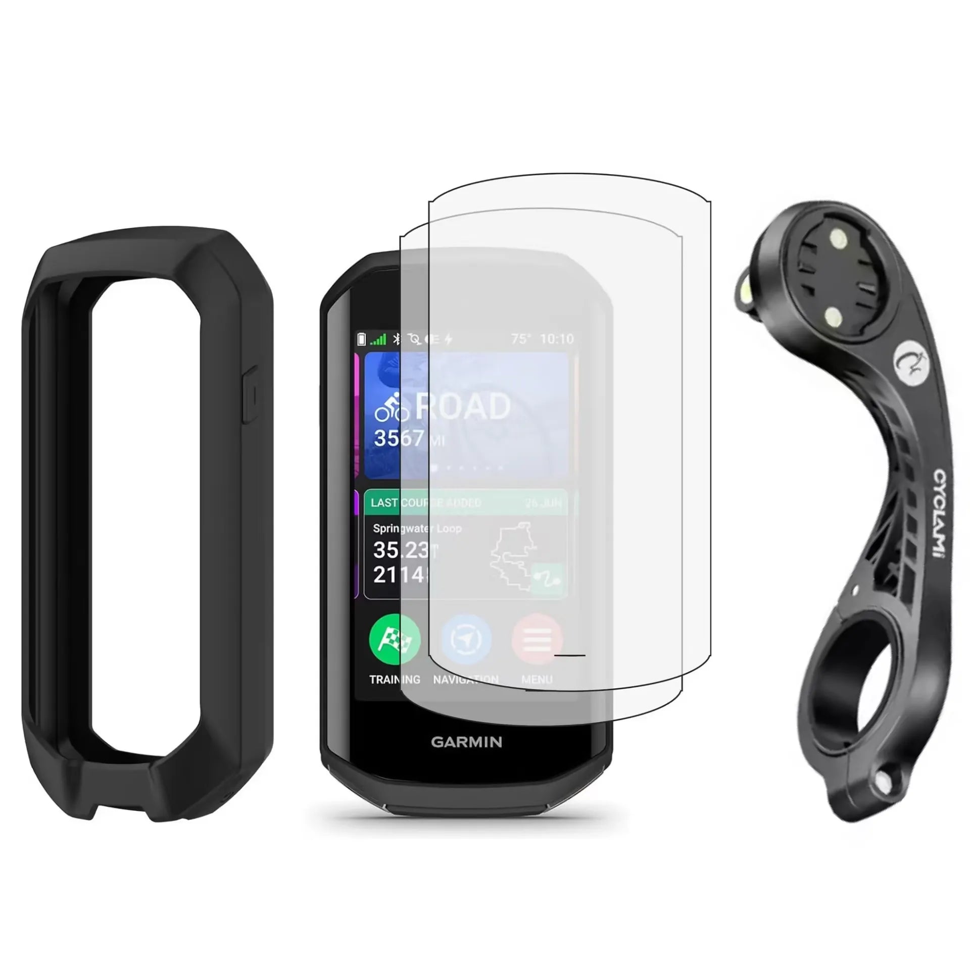 Pack 3-en-1 pour Garmin Edge 1050 – Housse silicone + 2 écrans hydrogel + support déporté XL Cyclami