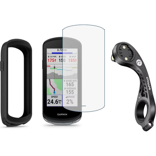 Pack de protection 3-en-1 pour compteur GPS vélo – Housse, verre trempé et support déporté XL
