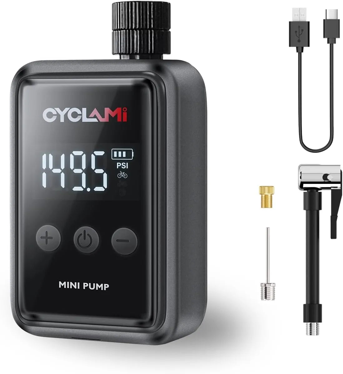 Pompe électrique portable CYCLAMI HW-125 – 150 PSI – Rechargeable USB-C – Valve Presta/Schrader