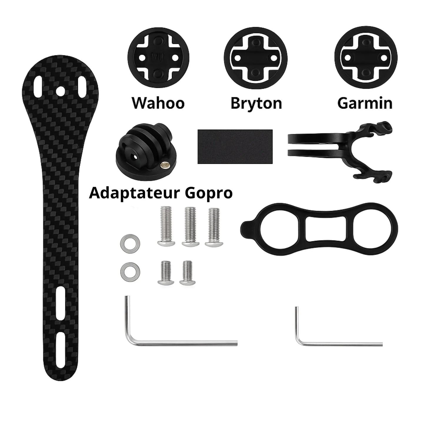 Support carbone 165 mm pour compteur vélo – Garmin / Wahoo / Bryton / caméra