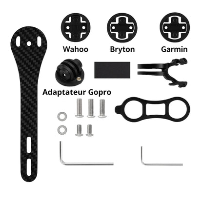 Support carbone 165 mm pour compteur vélo – Garmin / Wahoo / Bryton / caméra