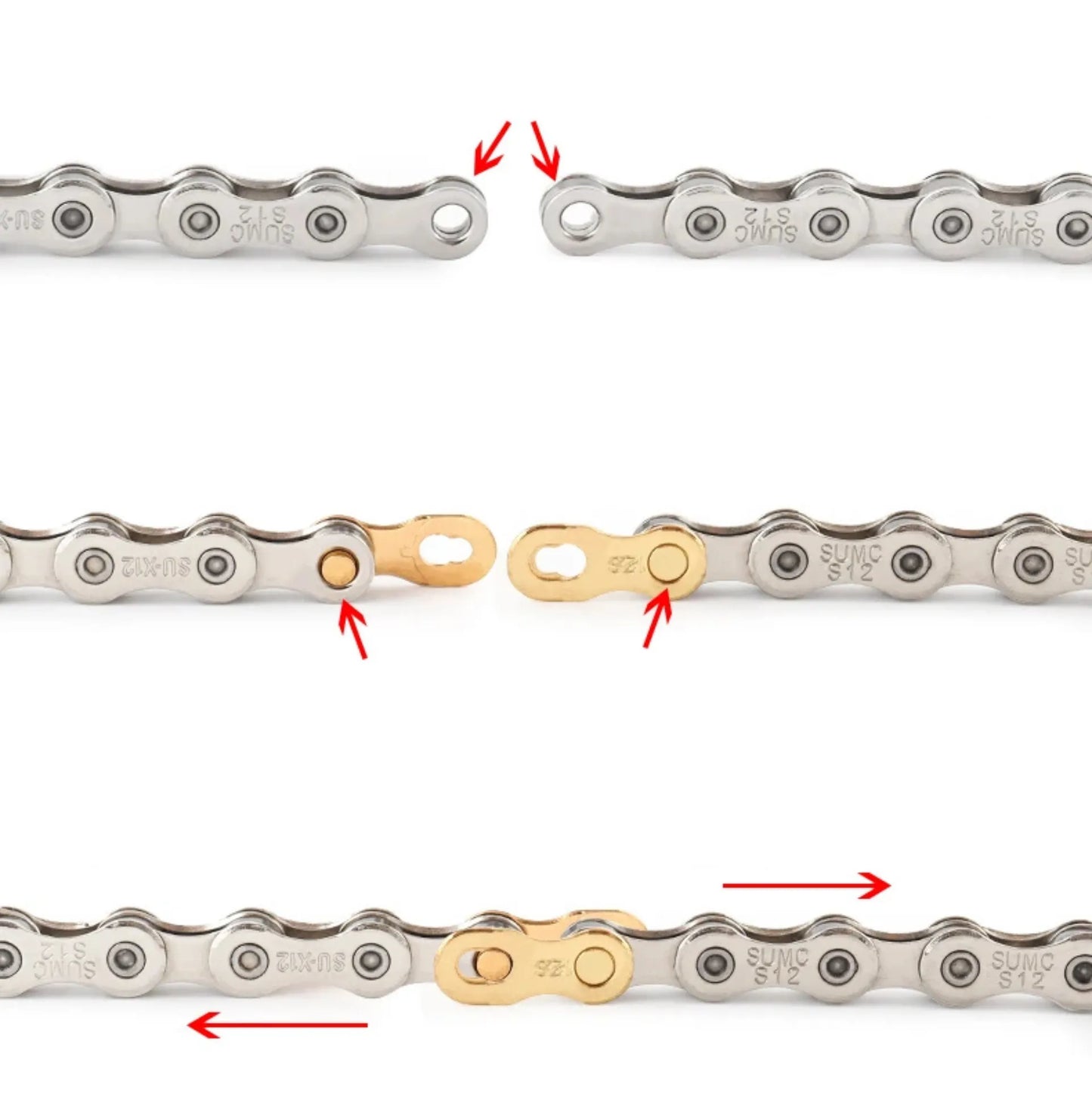 Lot de 2 attaches rapides chaîne vélo 12 vitesses – Magic Link Connector doré