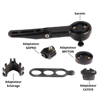 Support vélo 4-en-1 compatible Garmin, Cateye, Bryton – Compteur, sonnette, éclairage, GoPro