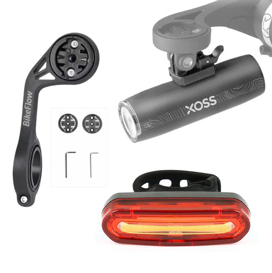 Pack éclairage vélo complet – Phare XOSS XL1200 + Feu arrière USB + Support déporté XL