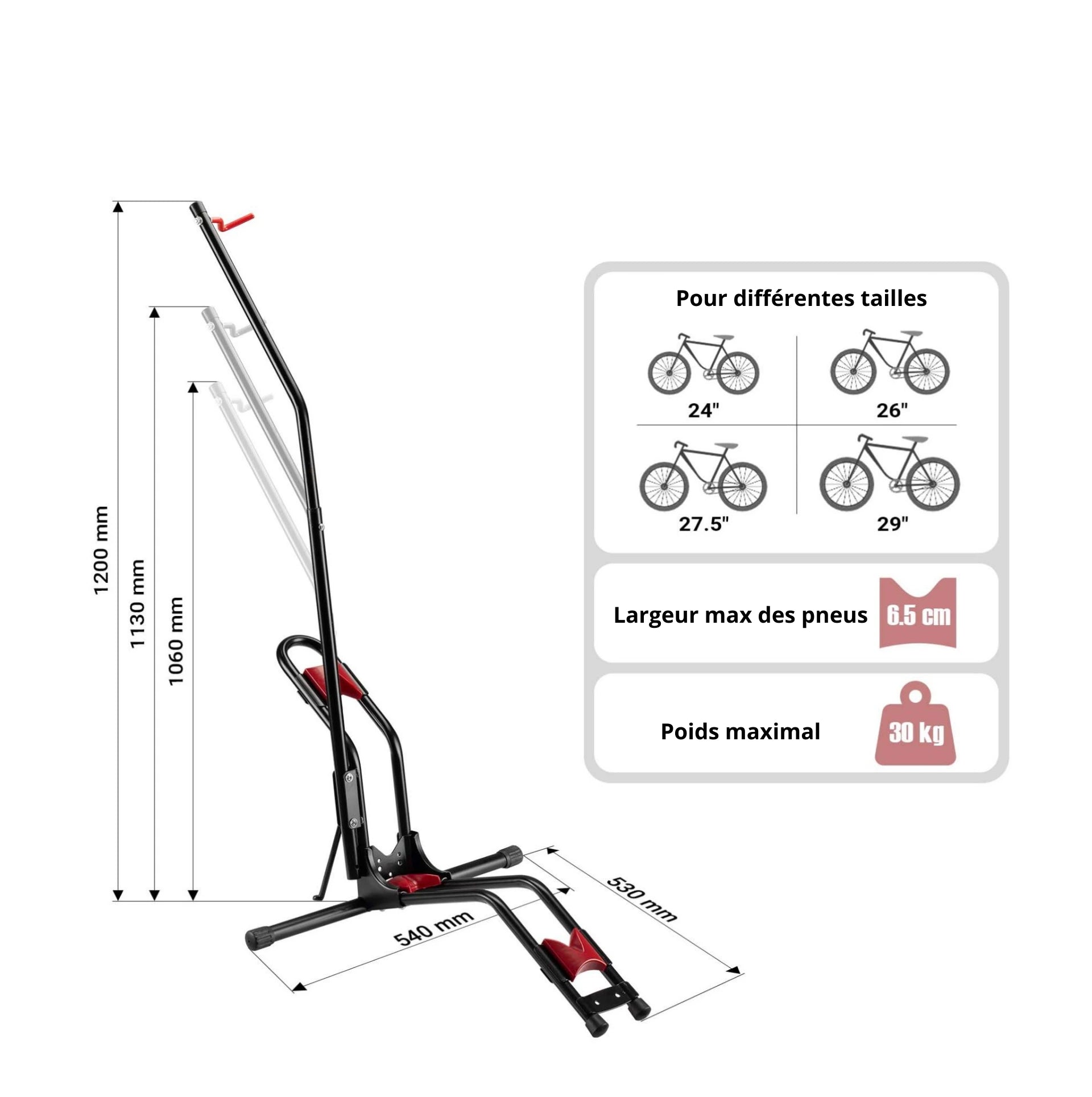 Rack à Vélo Vertical Autoportant – Acier, Pieds Antidérapants, pour Vélos 24–29"